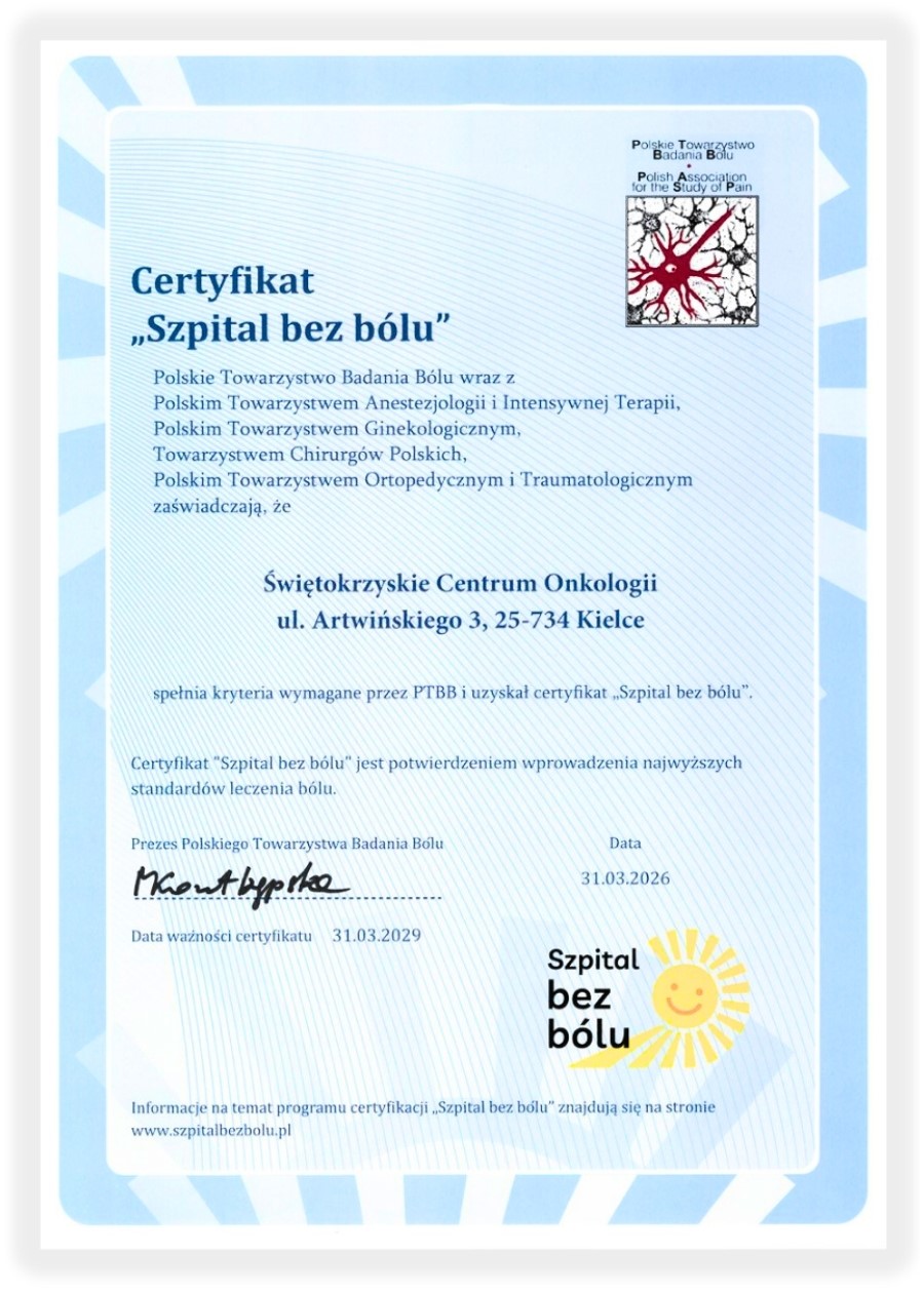 Certyfikat szpital bez bólu